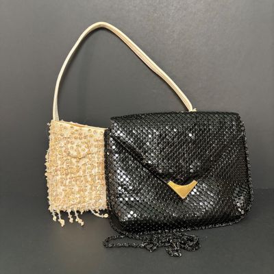LOT 139: Nicole Miller Beaded Evening Bag & Black Metal Mesh Envelope Purse