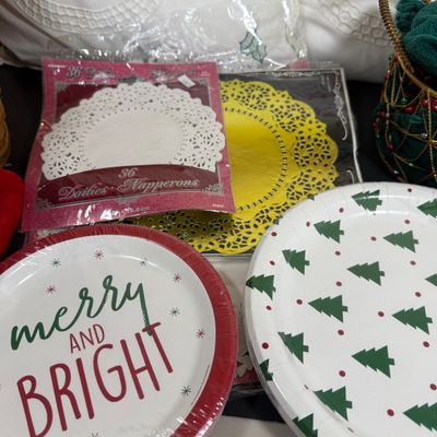 LOT 164: Large Assortment of Holiday Tea Towels, Napkins, Stockings Pillows Decor and More