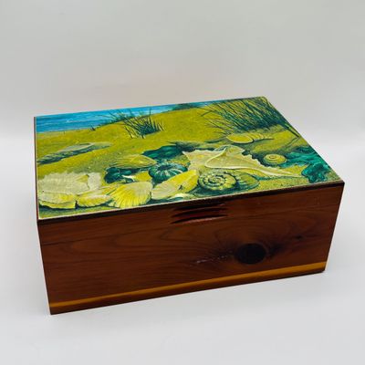 LOT 205: Seaside Themed Cedar Memory Box & Fashion Jewelry