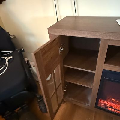 LOT 80: Wooden Media Stand with Electric Fireplace Heater