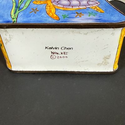 LOT 75: Collection of Miniature Enamel Teapots by Kelvin Chen, Mini Glass Flower Teapot Paperweights, Lenox Shell Shaped Dish & More