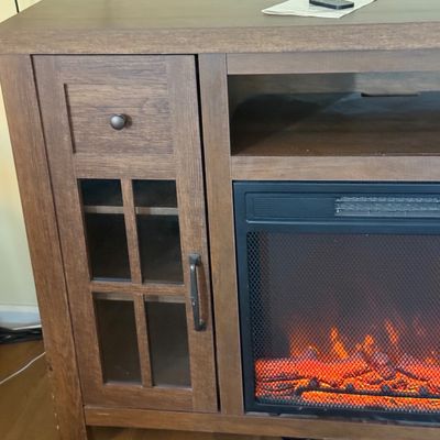 LOT 80: Wooden Media Stand with Electric Fireplace Heater