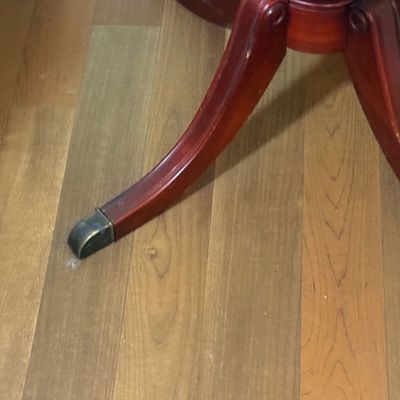 LOT 64: Wooden 4-Sided Drop Cloverleaf Pedestal Table, Floor Lamp and Floral Wall Art