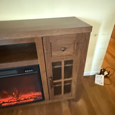 LOT 80: Wooden Media Stand with Electric Fireplace Heater