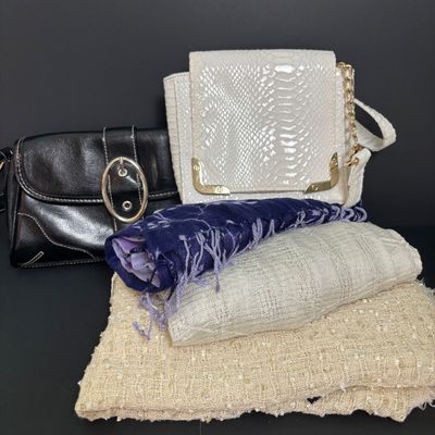 LOT 140: Nicki Minaj Faux Leather Crossbody, Boho Style Buckle Flap Bag, Cejon Scarves & More