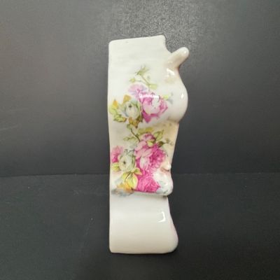 LOT 143: Vintage Hand/Purse Mirror-Denmark, Porcelain Clock, Vibrant Blue Floral Babushka Square Shawl, Flower Lacquer Trinket Box