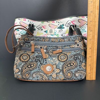 LOT 137: Stone Mountain Collection: Heart Print Bag & Blue/Tan Pasiley Crossbody