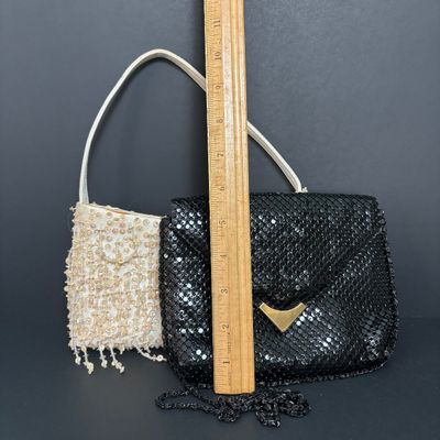 LOT 139: Nicole Miller Beaded Evening Bag & Black Metal Mesh Envelope Purse