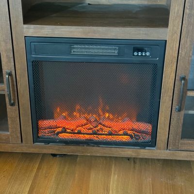 LOT 80: Wooden Media Stand with Electric Fireplace Heater