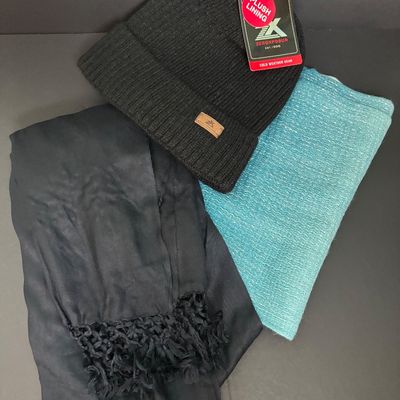 LOT 144: Cara by Gates Cashmere Lined Leather Gloves, Zeroxposur Plush Lining Cold Weather Hat & Scarves