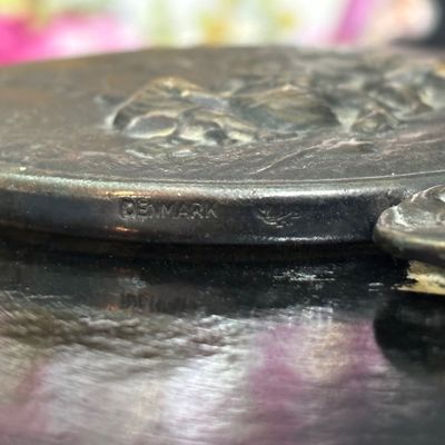 LOT 143: Vintage Hand/Purse Mirror-Denmark, Porcelain Clock, Vibrant Blue Floral Babushka Square Shawl, Flower Lacquer Trinket Box