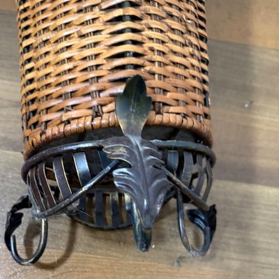 LOT 163: Metal and Wicker Umbrella Stand with Umbrellas
