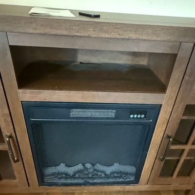 LOT 80: Wooden Media Stand with Electric Fireplace Heater