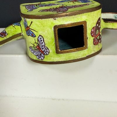 LOT 75: Collection of Miniature Enamel Teapots by Kelvin Chen, Mini Glass Flower Teapot Paperweights, Lenox Shell Shaped Dish & More