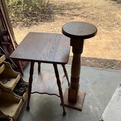 Oak table and plant stand