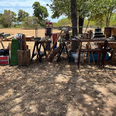 sporting goods, and various wooden shelves and stuff