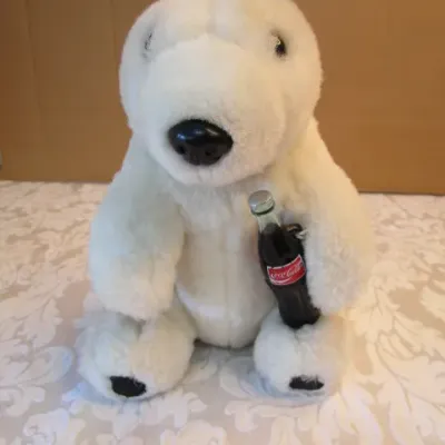 Sale Photo Thumbnail #574: One is a Coca-Cola Bear, tiny bear is a jointed Russ bear, small white bear is a Russ Bear, new with tags 18" white bear is a jointed Fiesta bear, see pictures