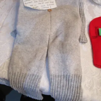 Sale Photo Thumbnail #20: Santa head, Santa face bag, sock made into long johns, 2 small Santa boots, Santa felt underwear, snowman bag, See pictures