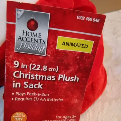 Sale Photo Thumbnail #30: 9" tall Laughing & peek-a-boo Santa takes 3 AA batteries included; 12" Santa with doll sings Jingle Bells & Santa Claus is Coming To Town & We Wish You a Merry Christmas and lights up, takes 2 AA batteries not included; both tested & they work, see pictur