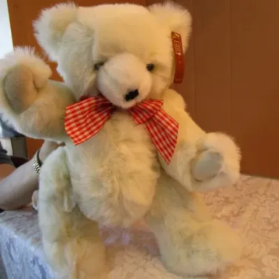 Sale Photo Thumbnail #567: One is a Coca-Cola Bear, tiny bear is a jointed Russ bear, small white bear is a Russ Bear, new with tags 18" white bear is a jointed Fiesta bear, see pictures