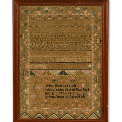 Sale Photo Thumbnail #192: 1793 Small Needlepoint Sampler "Mary Chambers"