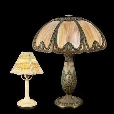 Sale Photo Thumbnail #170: 2 Antique Slag Glass Lamps