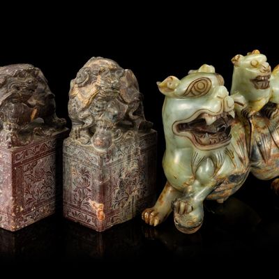 Sale Photo Thumbnail #85: 3 Chinese Soapstone and Hardstone Carvings