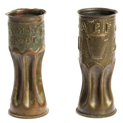 Sale Photo Thumbnail #236: 2 WWI Trench Art Shell Vases