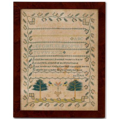 Sale Photo Thumbnail #200: 19th C Small Needlepoint Sampler "Sarah Ann Burrows"