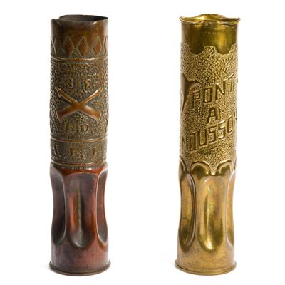 Sale Photo Thumbnail #265: 2 WWI Trench Art Shell Vases