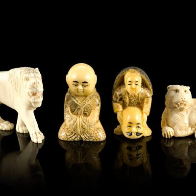 Sale Photo Thumbnail #80: PA RESIDENTS ONLY: 4 Japanese and Chinese Carved Ivory Figures