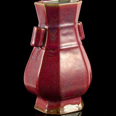 Sale Photo Thumbnail #95: Chinese Flambe Glaze Hexagonal Fanghu Vase