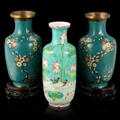 Sale Photo Thumbnail #81: 3 Chinese Vases Incl. Cloisonne and Famille Rose