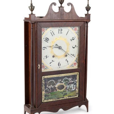 Sale Photo Thumbnail #151: American Mahogany Eli Terry Pillar and Scroll Clock