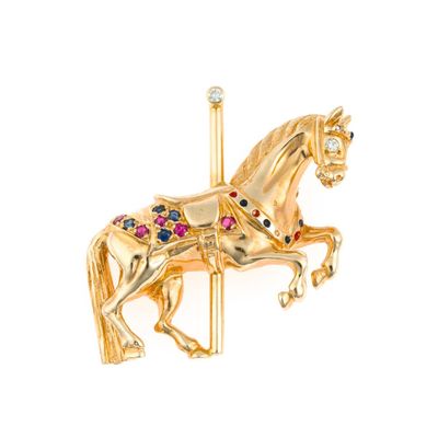 Sale Photo Thumbnail #2: Danker 14K Gold and Gemstone Carousel Horse Brooch