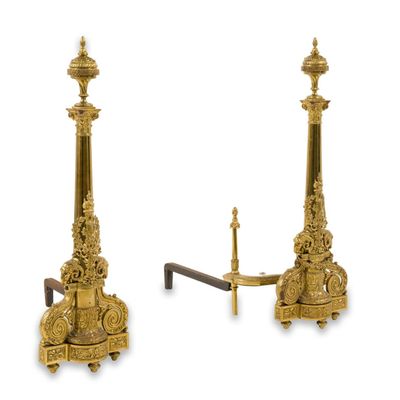 Sale Photo Thumbnail #160: Pair of Neoclassical Brass Andirons