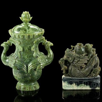 Sale Photo Thumbnail #82: 2 Chinese Hardstone Carvings