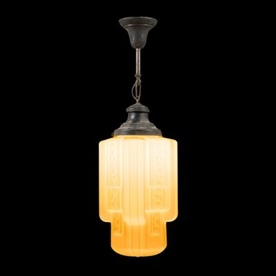 Sale Photo Thumbnail #174: Art Deco Milk Glass Skyscraper Pendant Light Fixture