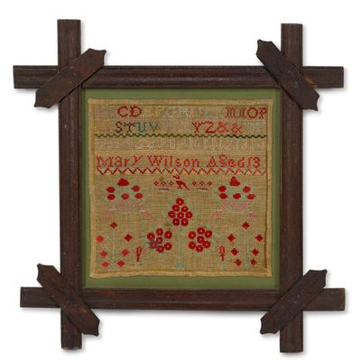 Sale Photo Thumbnail #194: 19th C Small Needlepoint Sampler "Mary Wilson"