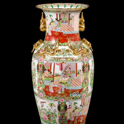 Sale Photo Thumbnail #109: Chinese Canton Famille Rose Palace Floor Vase Qing Dynasty
