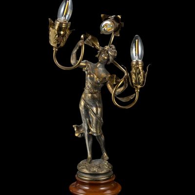 Sale Photo Thumbnail #169: French Art Nouveau Figural Bronze Table Lamp