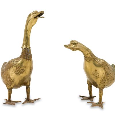 Sale Photo Thumbnail #159: 2 Brass Decorative Geese Sculptures
