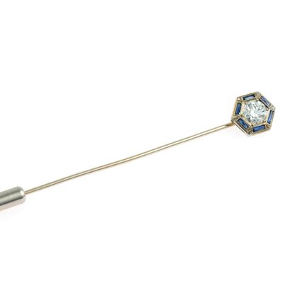 Sale Photo Thumbnail #8: Art Deco 18K Gold, Diamond, and Sapphire Stick Pin