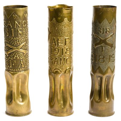 Sale Photo Thumbnail #270: 3 WWI Trench Art Shells