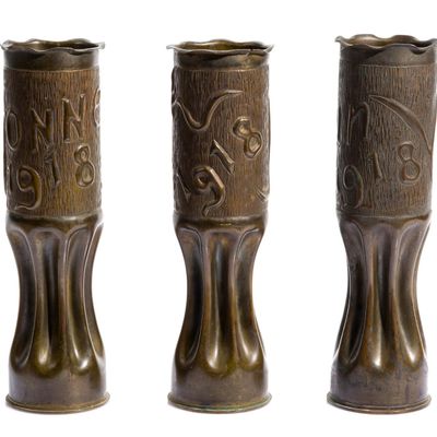 Sale Photo Thumbnail #231: 3 WWI Trench Art Vases