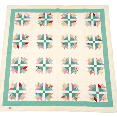 Sale Photo Thumbnail #135: 1930s Goose Tracks Feed-Sack Quilt
