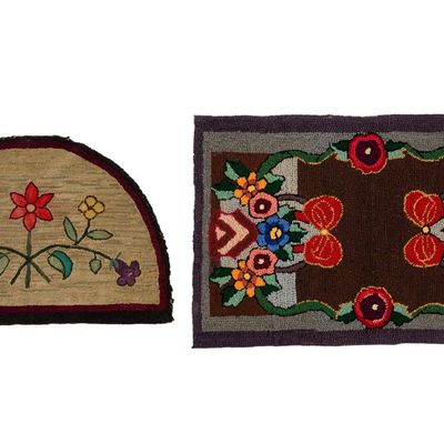 Sale Photo Thumbnail #121: 2 Amish Floral Hooked Rugs