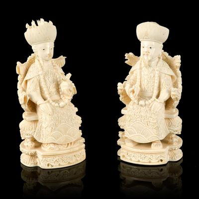 Sale Photo Thumbnail #79: PA RESIDENTS ONLY: Pair of Chinese Emperor Carved Ivory Figures
