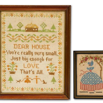Sale Photo Thumbnail #195: 2 Antique Needlepoint Cross-Stitch