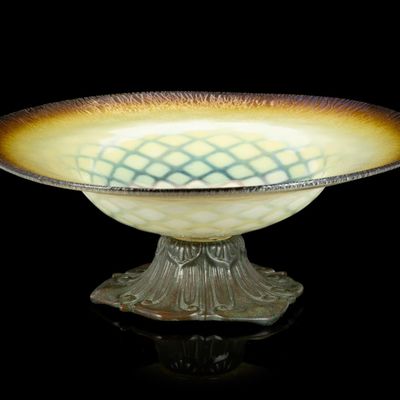 Sale Photo Thumbnail #168: Louis C. Tiffany Furnaces Bronze and Favrile Glass Centerpiece Bowl